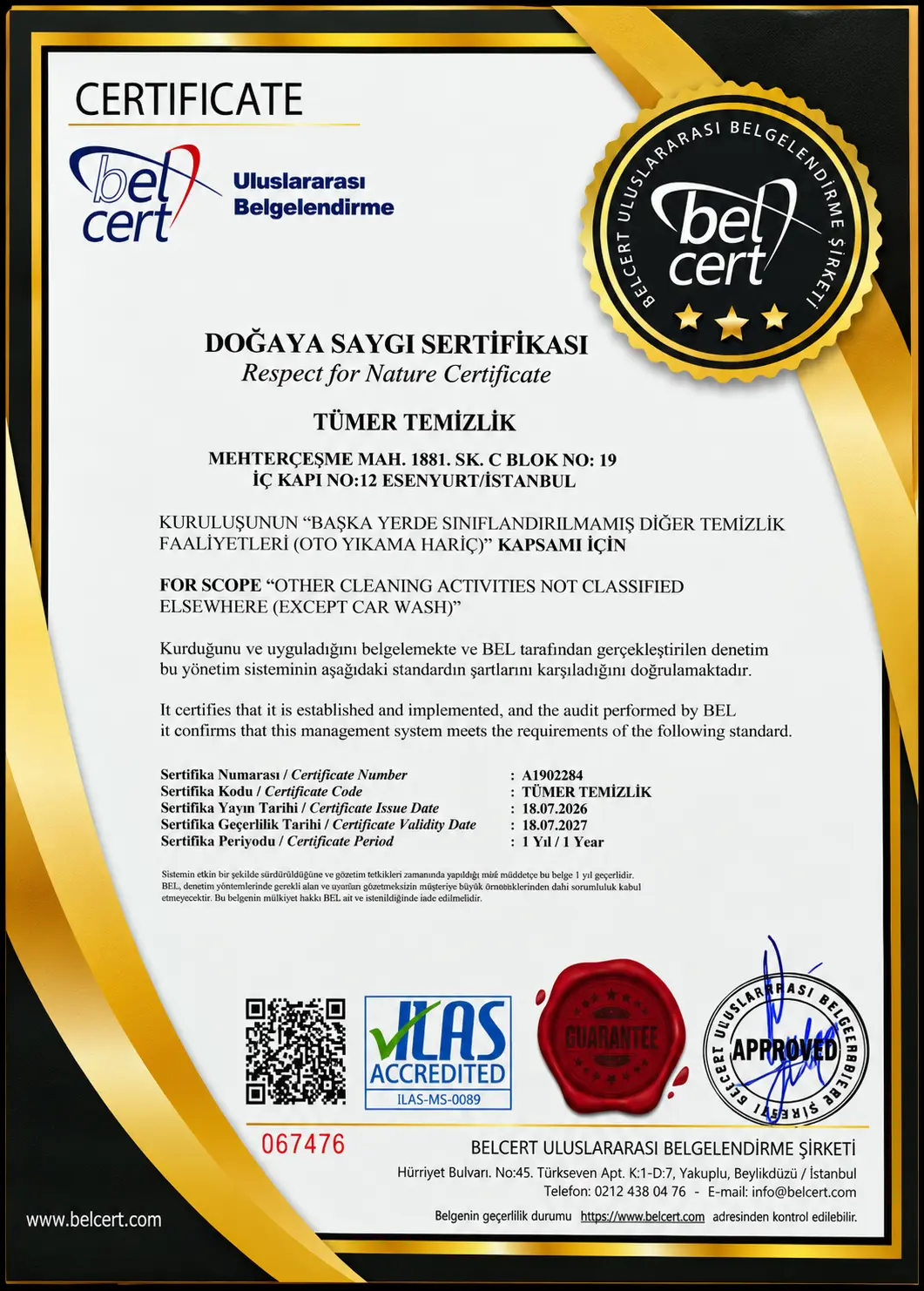 Doğaya saygı sertifikası