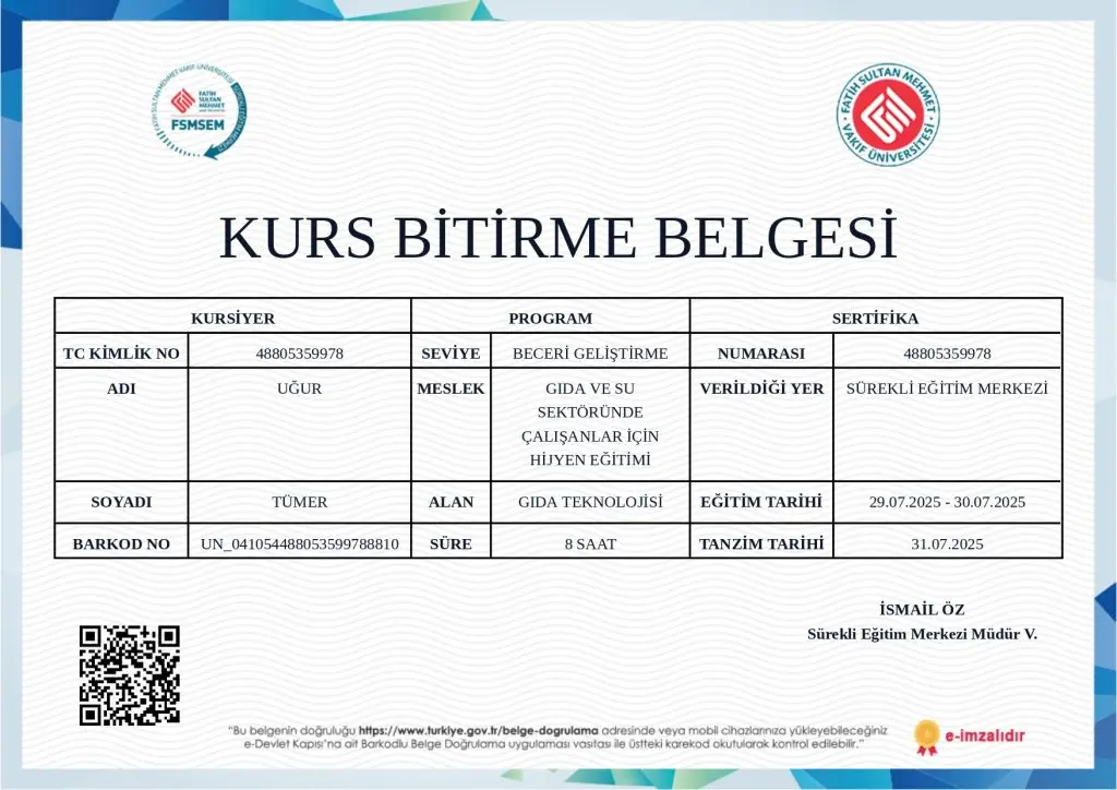 Kurs bitirme sertifikası