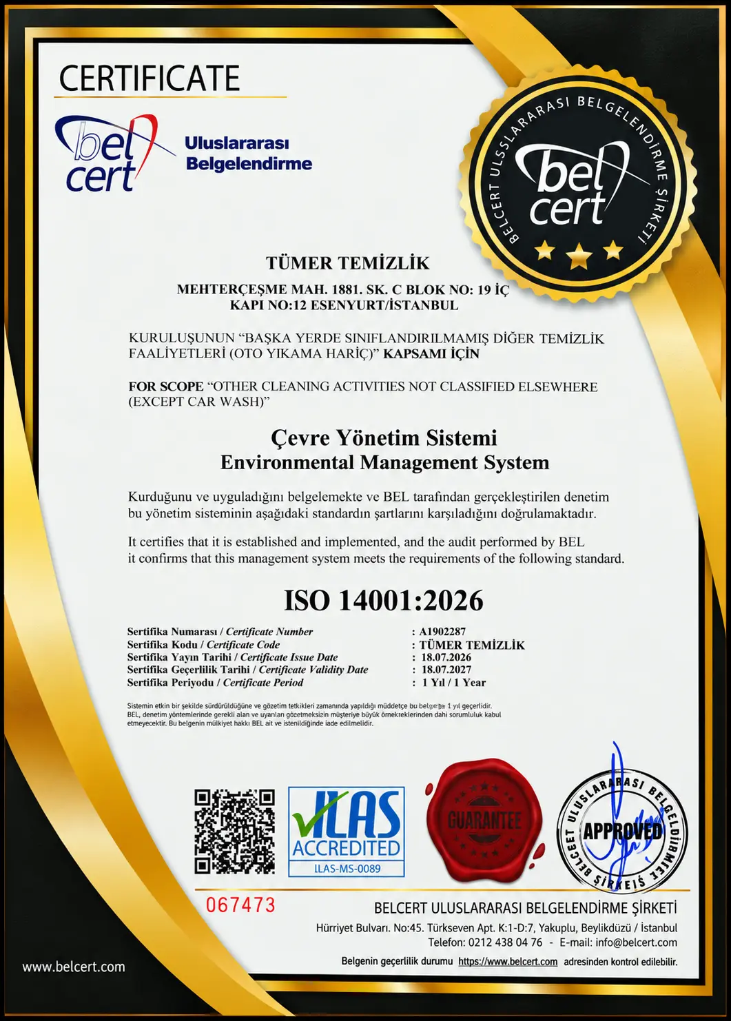 ISO 14001 çevre yönetim sistemi sertifikası