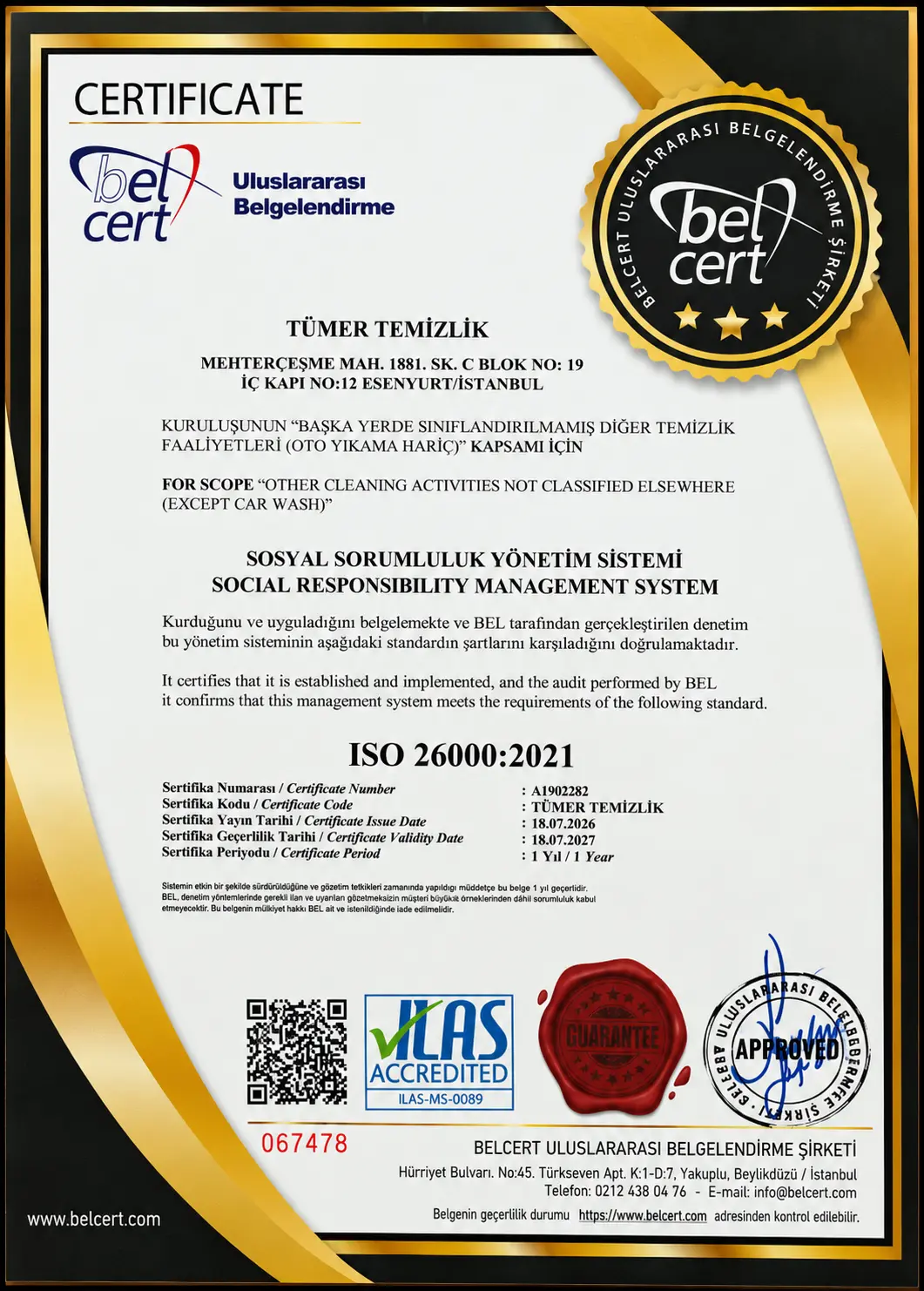 ISO 26000 sosyal sorumluluk sertifikası