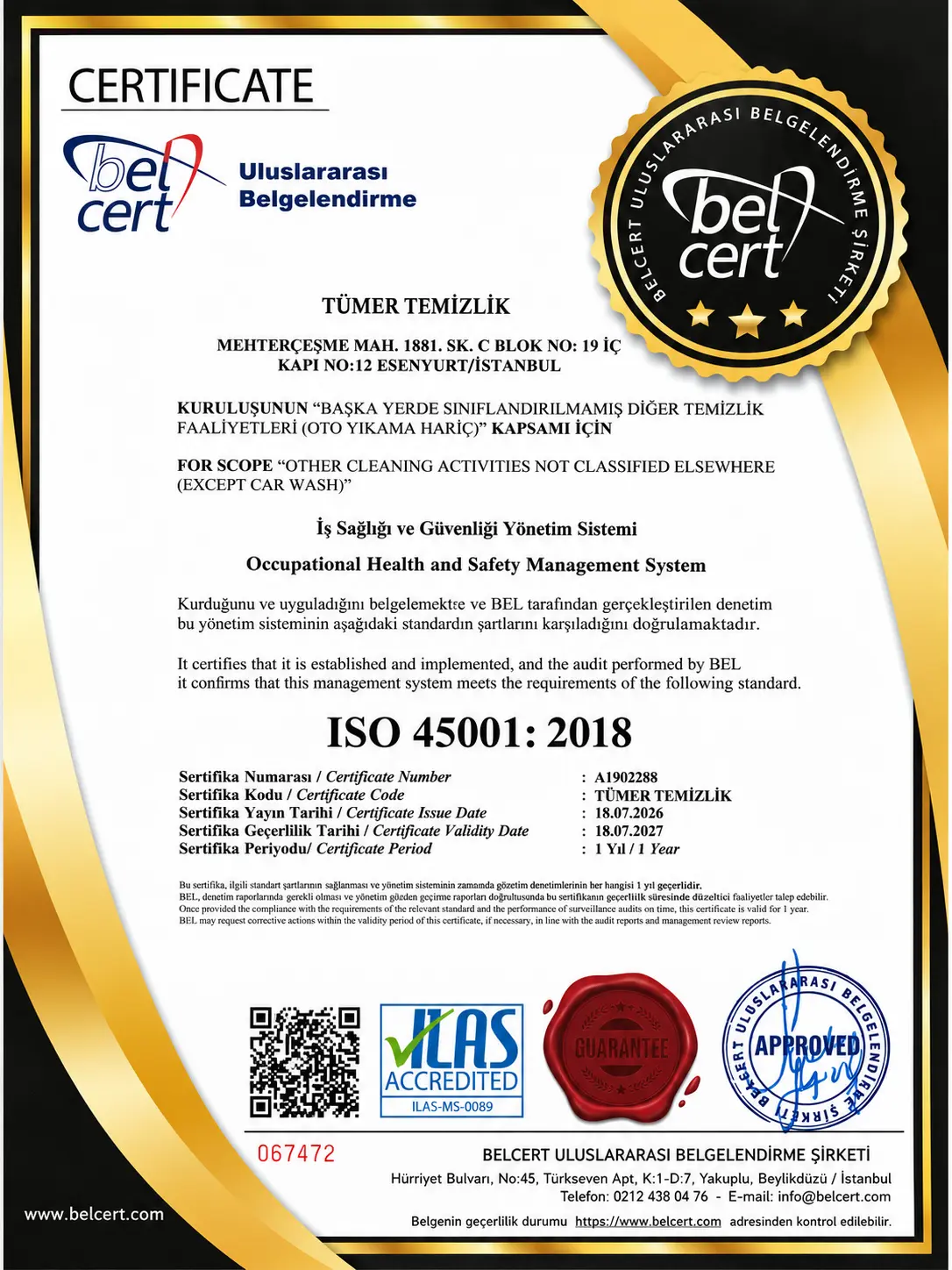 ISO 45001 iş sağlığı ve güvenliği sertifikası